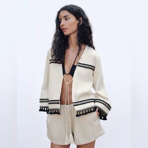 Zara women’s boho fringe jacket size large